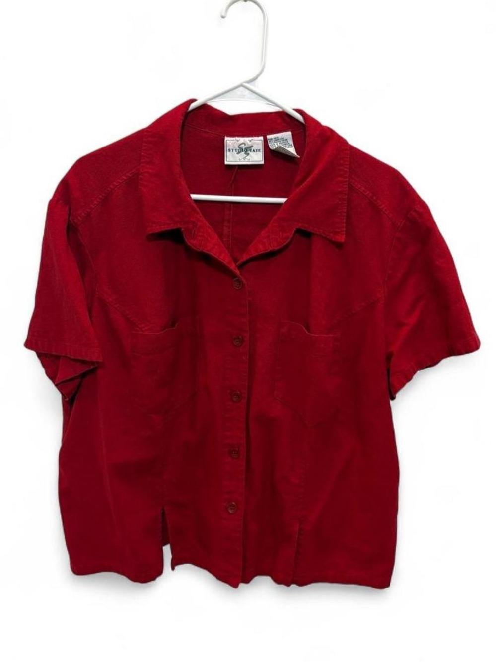 Vintage Red Short-Sleeve Button Front Top